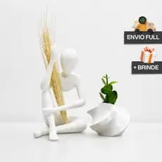 Kit Vaso COM Planta Artificial e Escultura Decorativa Sentada COM Trigo + Presente Decoração Moderna Elegante Casa