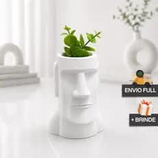 Vaso Decorativo Cabeça Moai COM Planta Artificial + Presente Decoração Minimalista Moderna Criativa Casa Escritorio Luxo