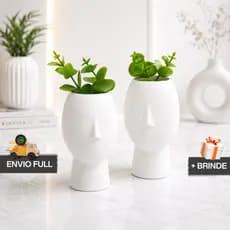 Kit 2 Vasos Decorativos Dupla Face COM Planta Artificial + Presente Decoração Minimalista Elegante Casa Escritorio Luxo