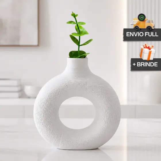 Vaso Decorativo Circular Donut COM Planta Artificial Moderna + Presente Envio Rápido Decoração Minimalista Elegante Casa