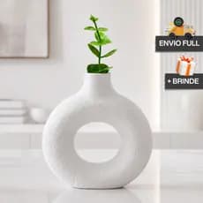 Vaso Decorativo Circular Donut COM Planta Artificial Moderna + Presente Envio Rápido Decoração Minimalista Elegante Casa