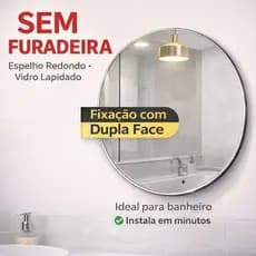 Espelho Redondo para Banheiro 40cm ou 60cm Vidro Lapidado Moderno Fixação Dupla Face