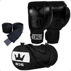 Kit BKS Luva Boxe 8/10/12/14/16oz Kickboxing Muay Thai Sparring Treino + Bandagem 3m + Bolsa Esportiva Academia