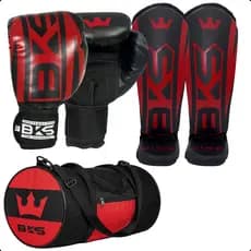 Kit BKS Luva Boxe 8/10/12/14/16oz Kickboxing Muay Thai Sparring Treino + Caneleira + Bolsa Esportiva Academia