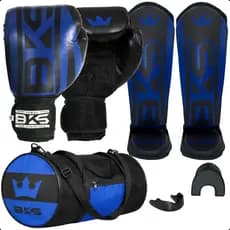 Kit BKS Luva De Boxe Kickboxing Muay Thai + Caneleira + Bolsa Com Bolso + Protetor Bucal Moldável