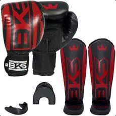 Kit BKS Luva Boxe 8/10/12/14/16oz Kickboxing Muay Thai Sparring Treino + Caneleira + Protetor Bucal Moldável