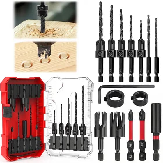 Kit 15 Brocas Escareadoras Madeira Haste Carpinteiro Para Parafuso