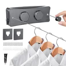 Varal Retratil Aço Inox Parede 5.1m Corda Dupla Reforçada Banheiro Lavanderia Pousada Apartamentos