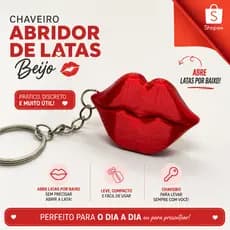 Chaveiro Abridor de latas em formato de boca, feito em 3D.