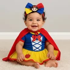 Body Bebê Infantil Menina Branca de Neve Mêsversário Temático Fantasia Confortável Linha Premium