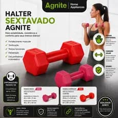 Par de Halteres Sextavados PVC Deli Agnite 1kg ou 3kg para Fitness e Musculação