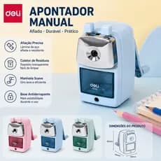 Apontador Manual Deli com Manivela Metálico 6,9–8mm Azul, Verde ou Rosa