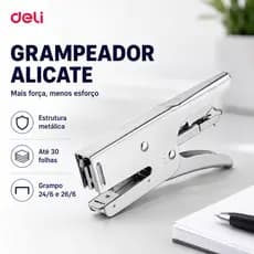 Grampeador Alicate Deli E39803 30 Folhas 24/6 e 26/6 Metal Reforçado Profissional Prata