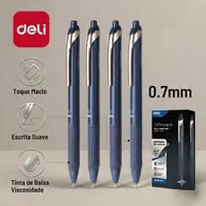 Kit 4 Canetas Esferográficas Deli 0.7mm Grip Anatômico Retrátil para Escola Escritório