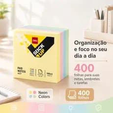 Bloco Adesivo Deli 76x76mm com 4 Cores Neon e 400 Folhas