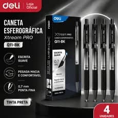 Kit 4 Caneta Esferográfica Retrátil 0.7mm Deli Pro Escrita Macia e Precisa Escritório