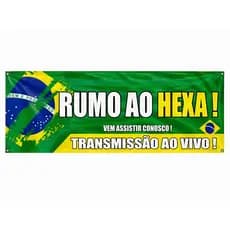 Banner Brasil Copa do Mundo Rumo ao Hexa Transmissão Ao Vivo Faixa Decorativa Jogo Futebol