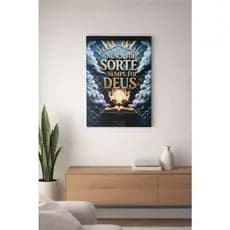 Quadro Decorativo Frase Motivacional Nunca Foi Sorte Sempre Foi Deus MDF 3mm Parede Sala Quarto Decoração