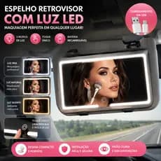 Espelho De Carro Com 3 Modos De Luz E 60 LEDs Recarregável