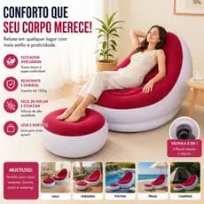 Sofá Poltrona Descanso Portátil Inflável Ultra Lounge Conjunto Poltrona e Puff Inflável Portátil Descanso Sofá Orbitta