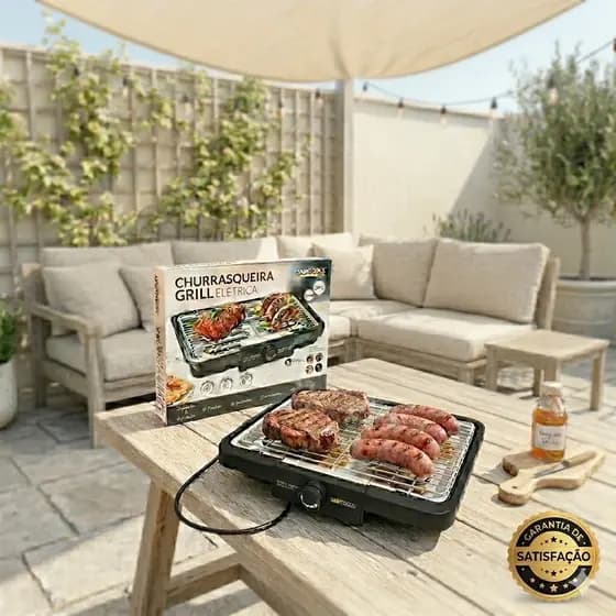 Churrasqueira Eletrica Grill Grelha Removivel Compacta Facil Limpeza 127V Preta