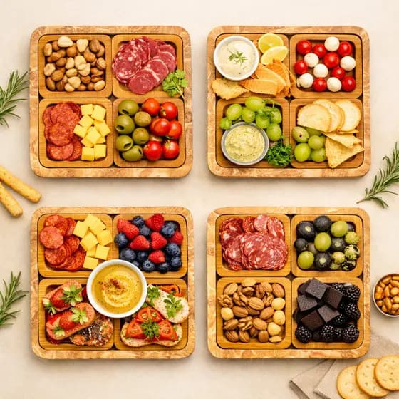 Petisqueira em MDF 24x24 cm com 4 Divisórias  Frios Aperitivos Lanches petiscos queijos