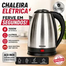 Chaleira/ Cafeteira Elétrica Inox 1,8L 1000W Base 360° Desligamento Automático FerveRápido 127V/220V