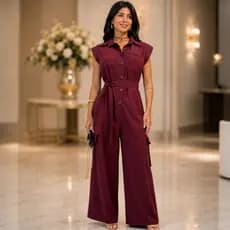 Macacão Cargo Feminino Com Faixa ✨ Macacão Pantalona Wide Leg Moda Executiva Elegante Tecido Sensorial
