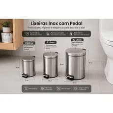 Lixeira Inox com Pedal 3L 5L 12L Tampa Soft Close Balde Removível Antiderrapante Banheiro Cozinha