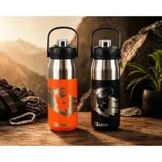 Garrafa Térmica Legendários AHU Inoxidável 750ml Preta e Laranja Quente/Gelado Academia Caminhada