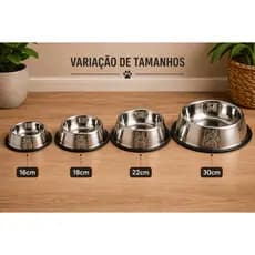 Comedouro Inox para Cachorro e Gato Antiderrapante | Pote Pet para Água e Ração 16cm 18cm 22cm 30cm