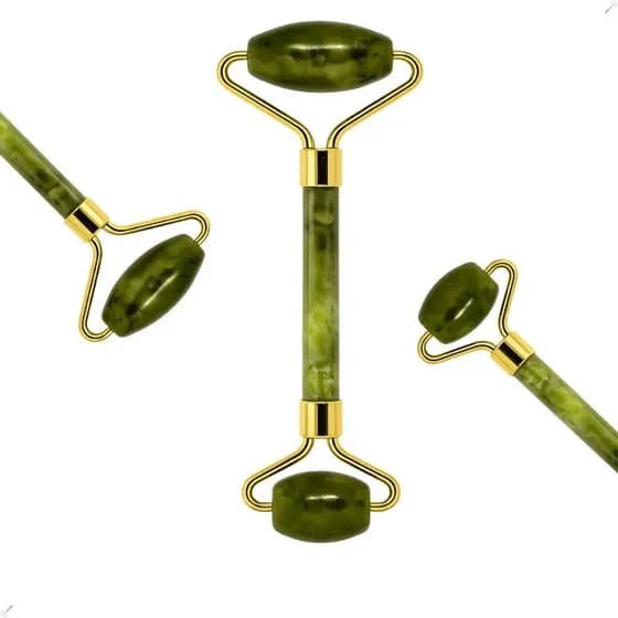 Massageador Facial Cdc Verde Pedra Jade Antirugas 15cm Rolo