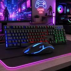 Kit Teclado E Mouse Gamer Preto Semi Mecânico LED RGB Kapbom KA-5890