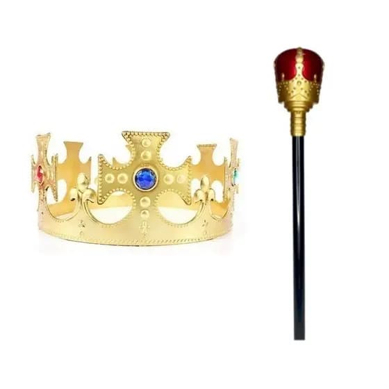 Kit Fantasia Rei Coroa Dourada + Cetro