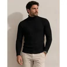 Cacharrel Masculina Gola Rolê Ribana Felpada Suéter Blusa de Frio Inverno Manga Longa