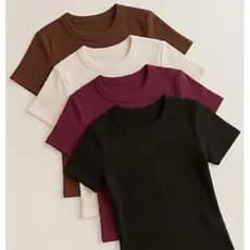 Kit 4 Blusa Feminina Ribana Canelado Blusinha Baby Tee T-Shirt Camiseta Estilosa Básica Casual