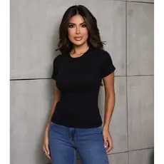 Blusa Feminina Baby Tee Ribana Canelada Blusinha T-Shirt Básica Lisa Manga Curta Estilosa