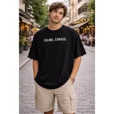 Camiseta Preta Masculina Adulta Estampada Algodão Macio P ao GG