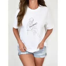 Camisetas Feminina Moda Feminina Estampada Desenho Minimalista Desenho Material 100% Algodão P ao G