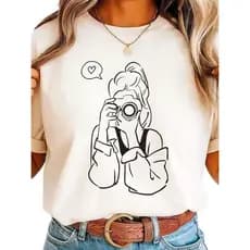 Camiseta Feminina Classica Moda Feminina Estampa Minimalistas Material 100% Algodão Tamanhos P ao G