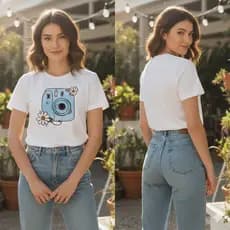 Camiseta Feminina Estampada Câmera Vintage Material 100% Algodão P ao G