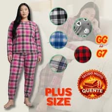 Pijama Plus Size Feminino de Inverno Soft Quentinho Peluciado do GG ao G7