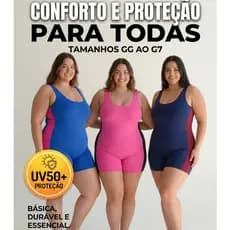 Maiô Plus Size Feminino Macaquinho Para Natação e Hidroginástica Moda Praia Curto em Suplex