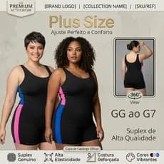 Maiô Plus Size Feminino Macaquinho para Natação e Hidroginástica em Suplex (GG ao G7) + Touca
