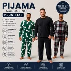 Pijama Plus Size Masculino Soft Quentinho Inverno Liso E Estampado