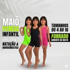 Maiô Infantil Feminino Macaquinho Fitness Juvenil Para Praia e Piscina Com Perninha em Suplex  Proteção UV50+ do 4 ao 16