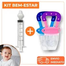 Kit Chupeta Mordedor Alimentador Porta Frutas e Lavador Nasal Seringa com Bico de Silicone