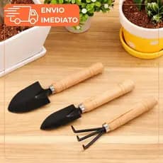 Ferramentas de Jardinagem Kit 3 em 1 com Pás e Rastelo Madeira e Aço para Jardim Vaso Horta em Casa
