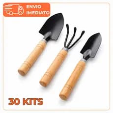 30 Kits de Ferramentas de Jardinagem com 3 Peças Pás e Rastelo Madeira Ferro para Jardim Vasos Horta