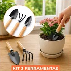 Kit Jardinagem com 3 peças Conjunto Mini Ferramentas Pás e Rastelo Jardim Horta Cultivo